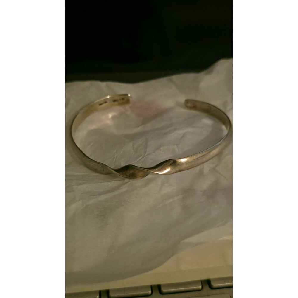 Vintage 925 Sterling Silver Twisted Open Cuff Bangle Bracelet, Silver, Signed